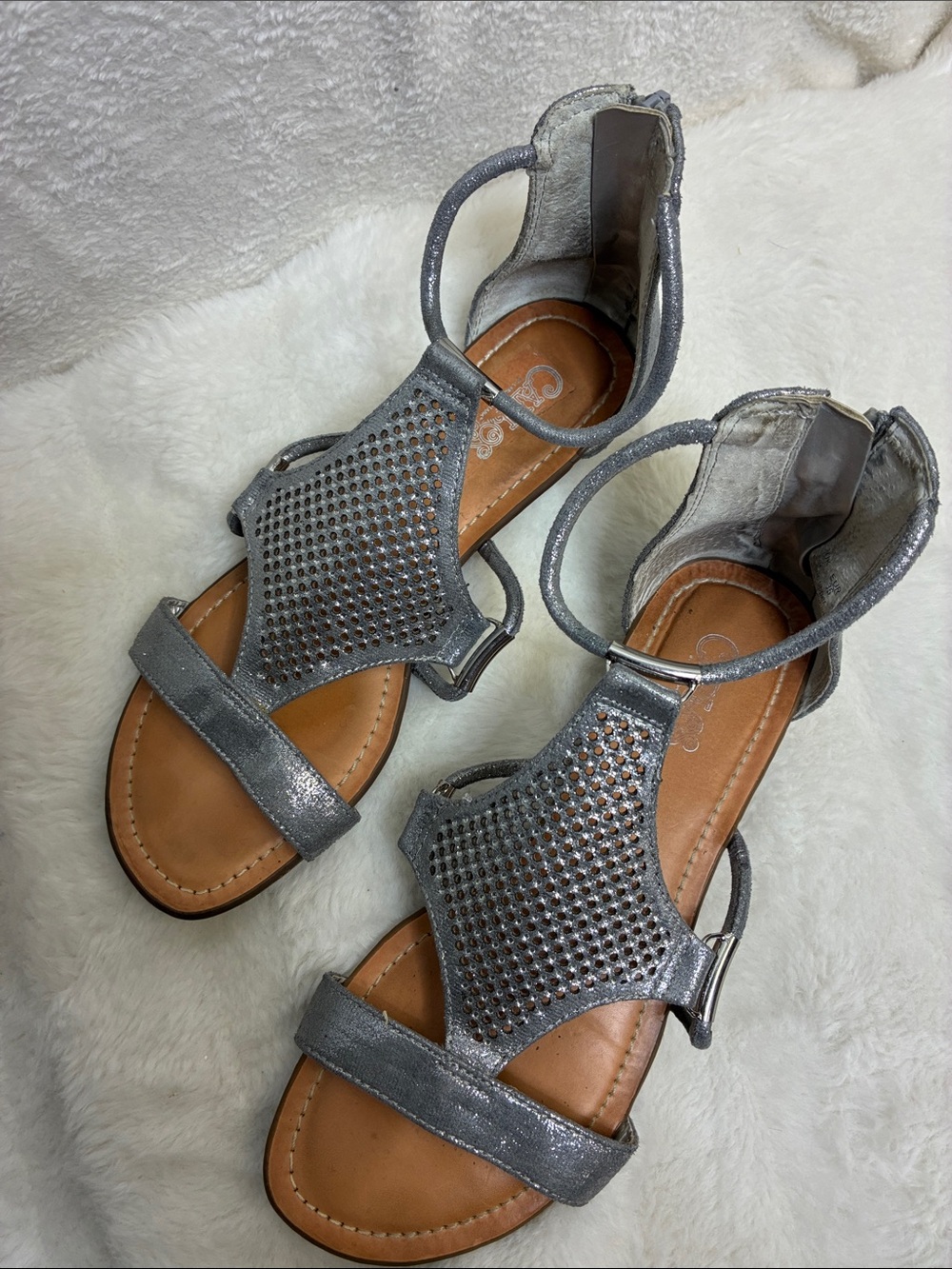 Carlos Santana Silver Rhinestone T-Strap Sandals